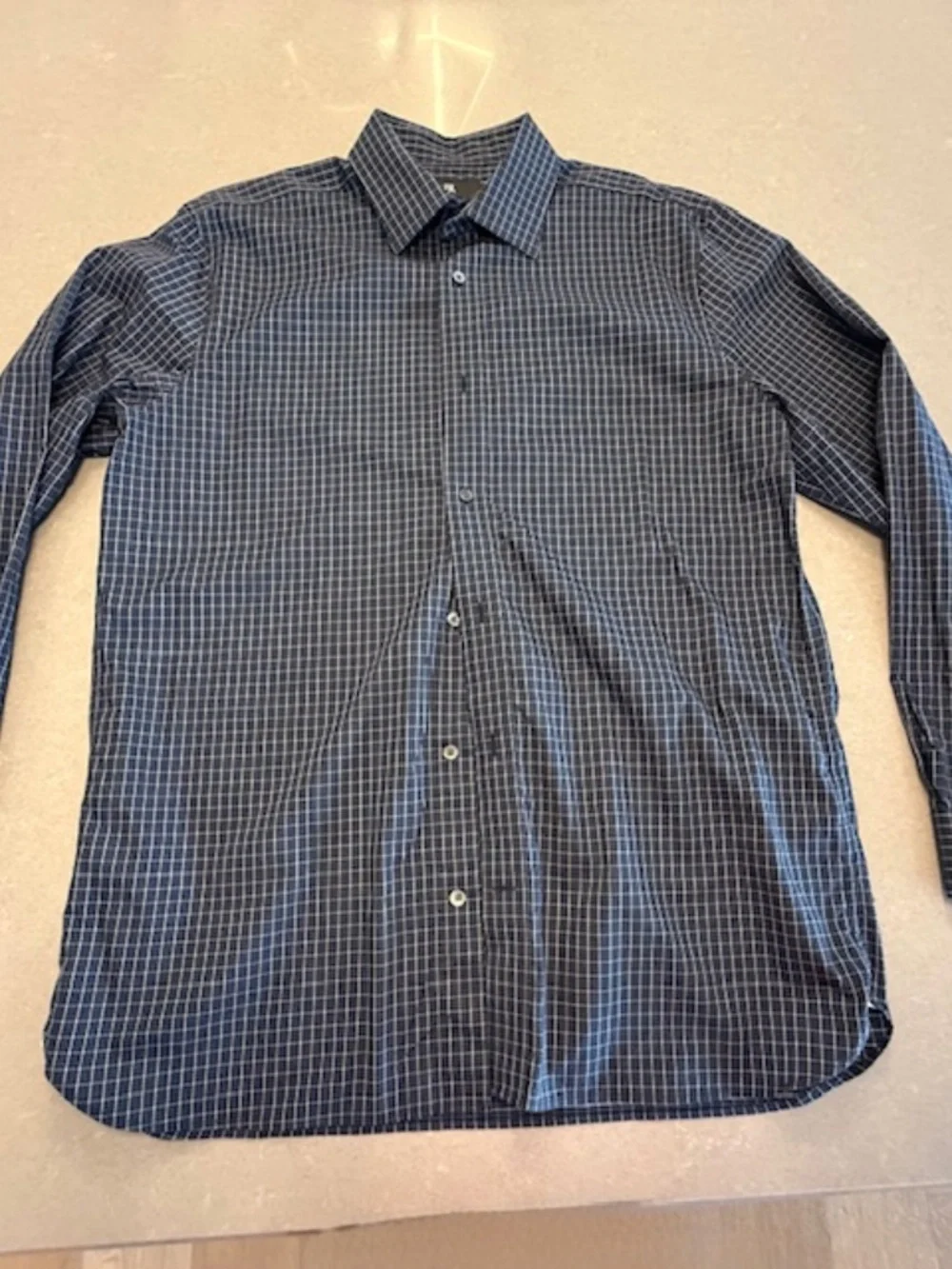 Banana Republic Men Large Standard Fit Cotton Navy Blue & White Check Shirt EUC